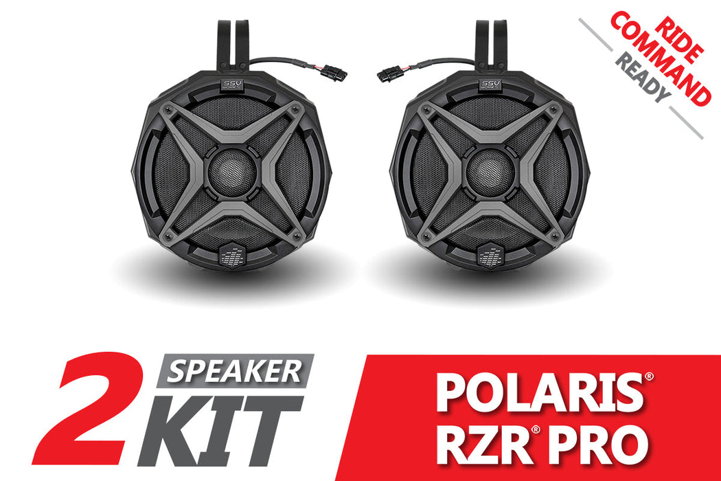 SSV Works 2020-2024 Polaris RZR Pro 6.5in Cage-Mount Plug-&-Play Speaker-Pods for Ride Command