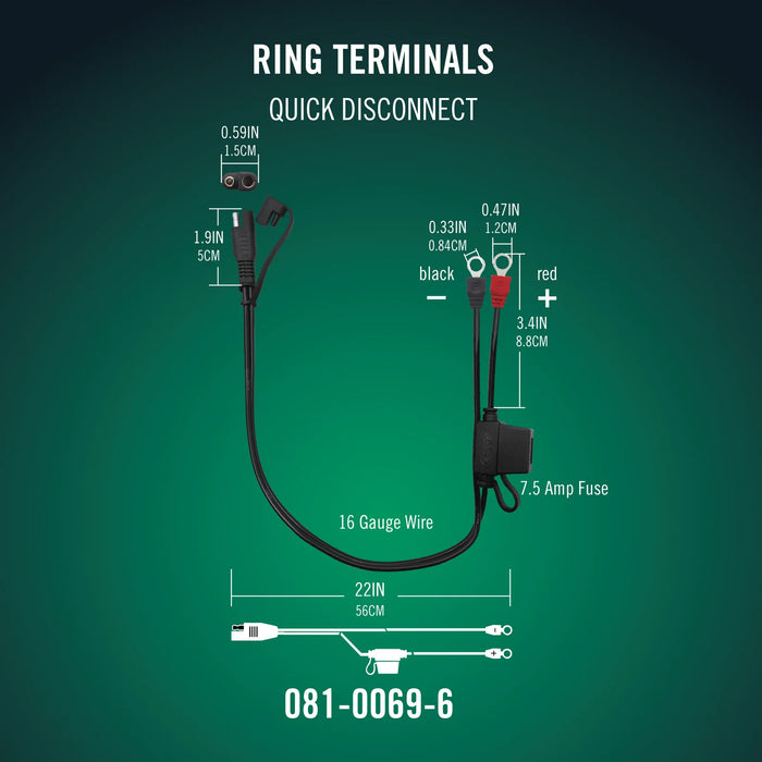 Battery Tender Ring Terminal Harness with Quick Disconnect