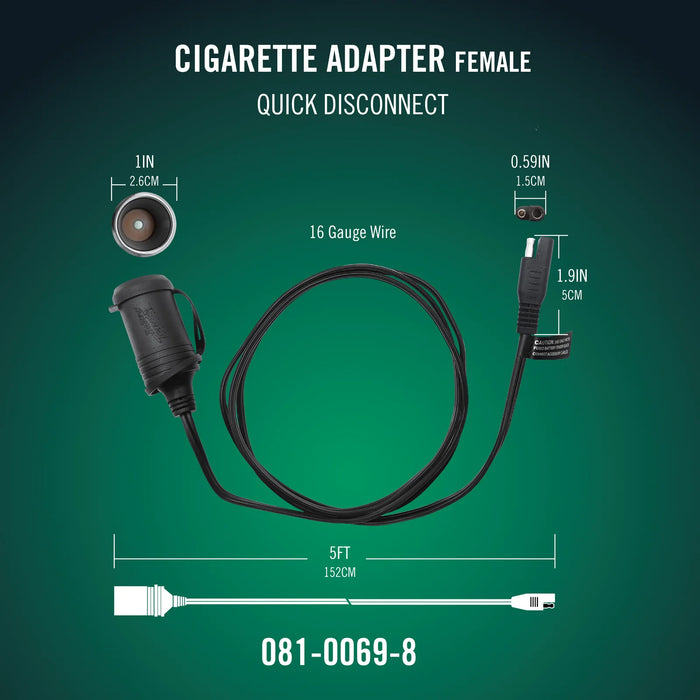 Battery Tender Female Cigarette Adapter Accessory Cable with Quick Disconnect