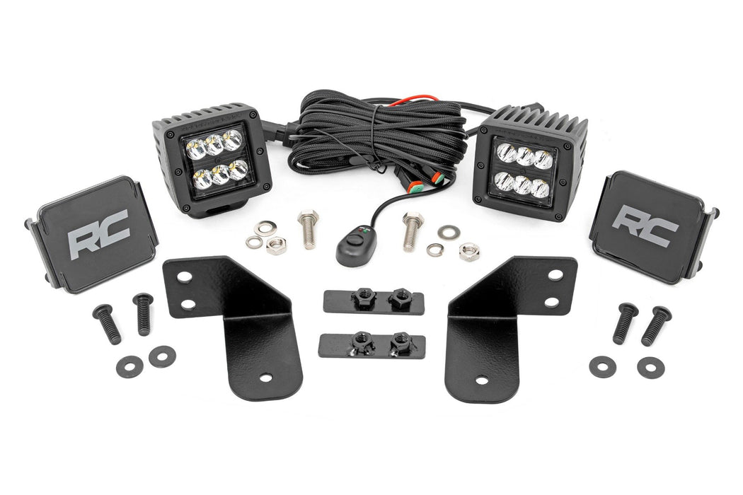 Rough Country LED Light RR Cage Mount 2" Black Spot Pair for 2013-2023 Polaris Ranger 1000/Ranger XP 900/1000