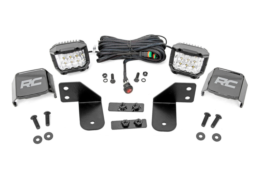 Rough Country LED Light RR Cage Mount 2" Chrome Pair Wide Angle for 2013-2023 Polaris Ranger 1000/Ranger XP 900/1000