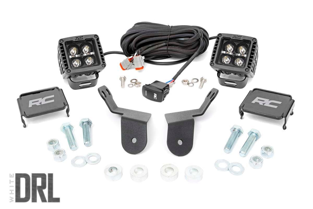 Rough Country LED Light Cage Mount 2" Black Pair White DRL for 2016-2023 Honda Pioneer 1000/1000-5