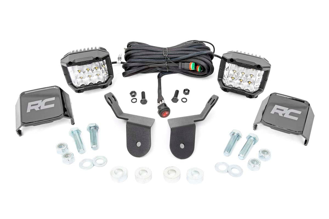 Rough Country LED Light Kit Cage Mount 2" Chrome Pair Wide Angle for 2016-2023 Honda Pioneer 1000