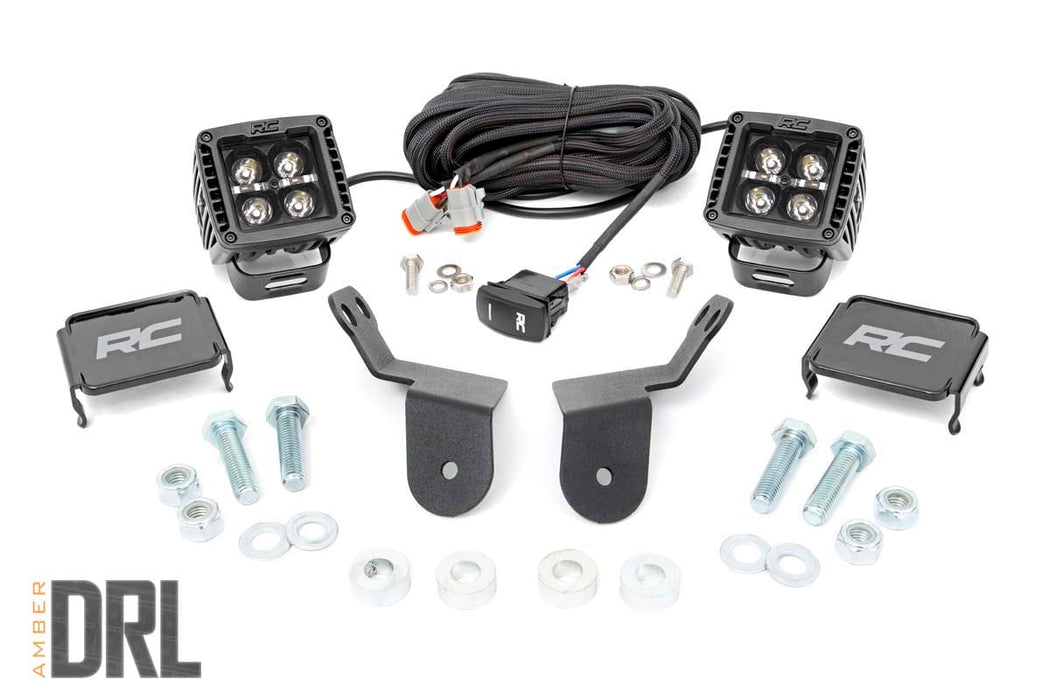 Rough Country LED Light Cage Mount 2" Black Pair Amber DRL for 2016-2023 Honda Pioneer 1000/1000-5
