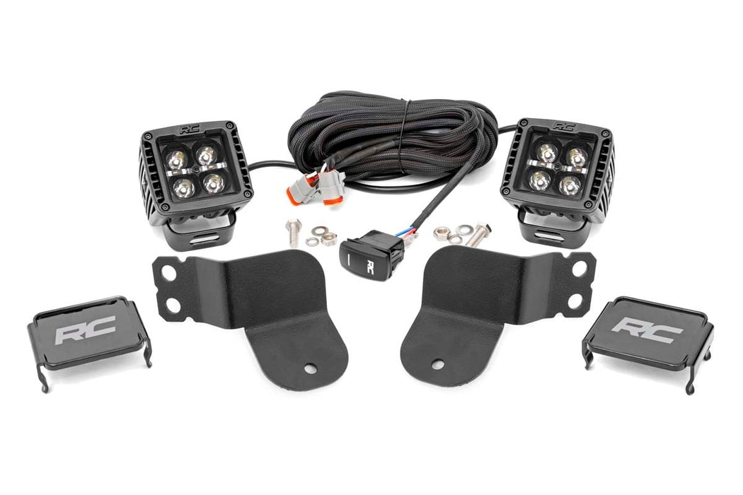 Rough Country LED Light Kit Cage Mount 2" Black Pair White DRL for 2016-2023 Polaris General