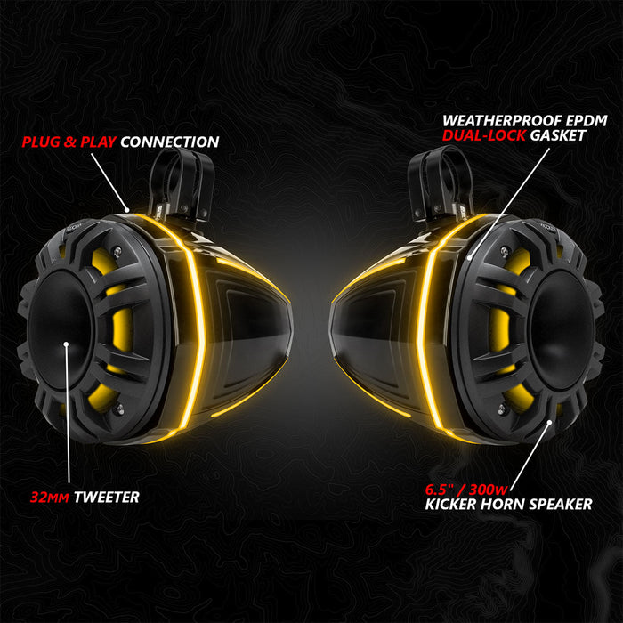 SSV Works 2024-2025 Can-Am® Maverick R, Phase-6 K-Spec 1650watt 6-Speaker Stereo System with Kicker Horns
