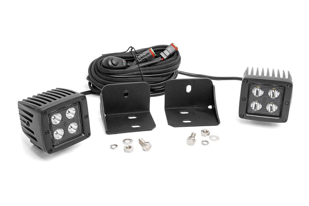 Rough Country LED Light Cab Mount 2" Black Pair Flood for 2016-2023 Can-Am Defender HD 5/HD 8/HD 9/HD 10