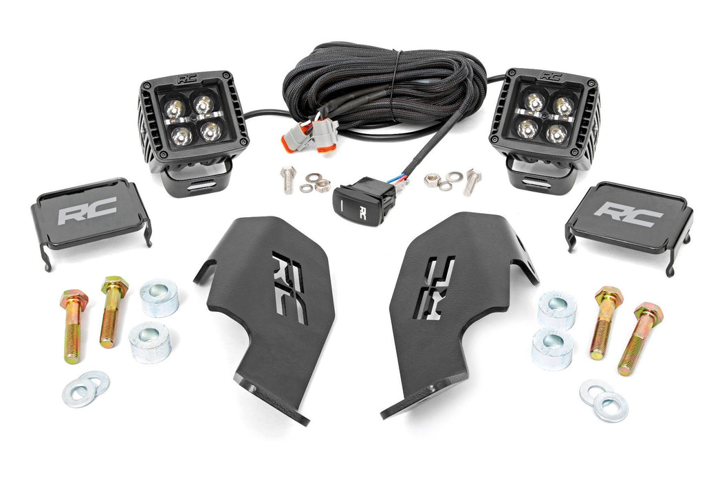 Rough Country LED Light Kit Cage Mount 2" Black Pair White DRL for 2019-2023 Honda Talon