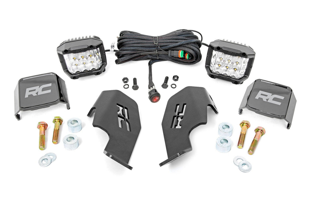 Rough Country LED Light Kit Cage Mount 2" Chrome Pair Wide Angle for 2019-2023 Honda Talon 1000R