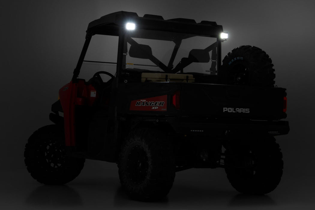 Rough Country LED Light RR Cage Mount 2" Chrome Pair Wide Angle for 2013-2023 Polaris Ranger 1000/Ranger XP 900/1000