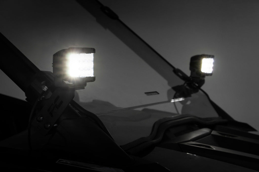 Rough Country LED Light Kit "A" Pillar Mount 2" Black Pair Amber DRL for 2020-2023 Polaris RZR PRO XP