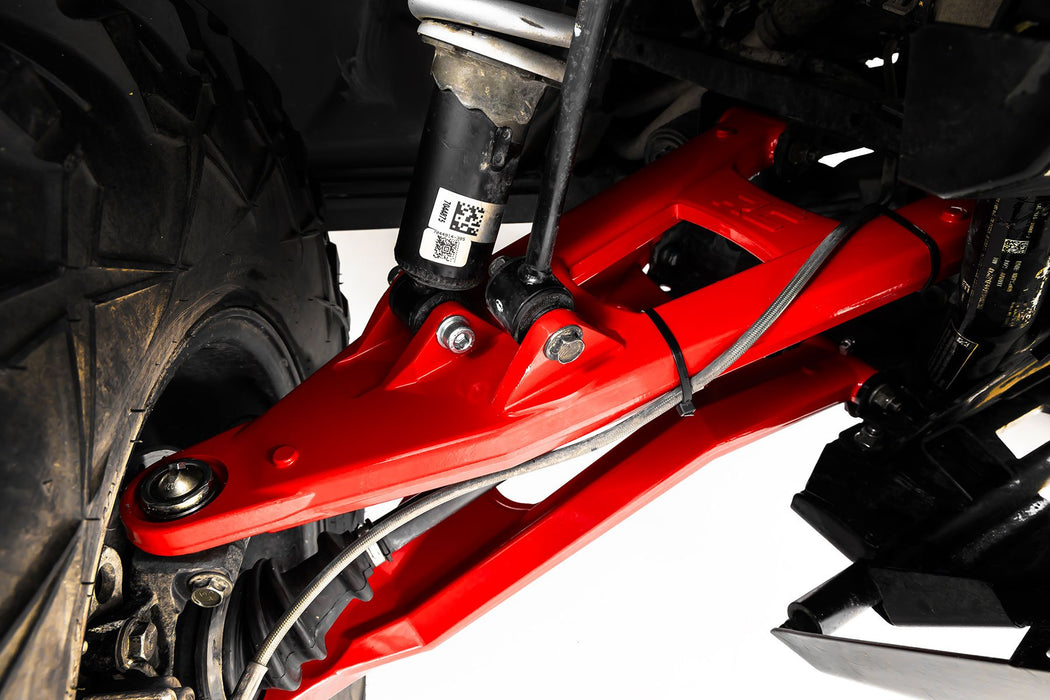 Rough Country Red Forged Alum High Clearance 2" Fwd Offset Control Arms w/Ball Joints for 2017-2023 Polaris Ranger 1000XP
