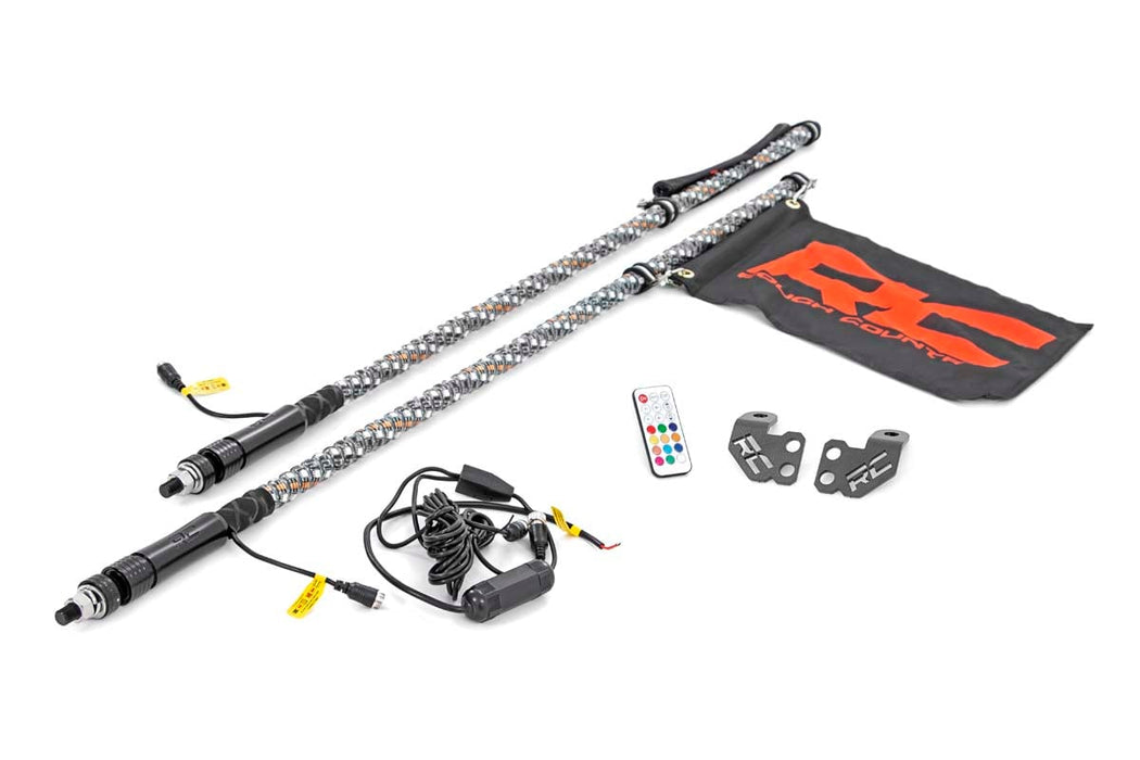 Rough Country Whip Mount Cage 4' Multl-Color LED Whip Pair for 2014-2022 Polaris RZR