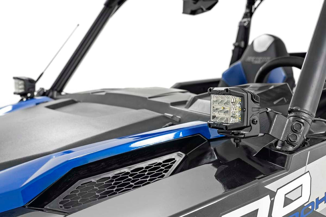 Rough Country LED Light Kit Cage Mount 3" OSRAM Wide Angle for 2016-2023 Polaris General